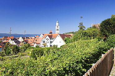 View over the old town with St. Nikolaus Minster, Uberlingen, Lake Constance (Bodensee), Baden Wurttemberg, Germany, Europe