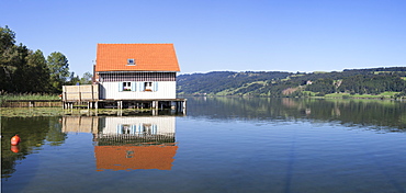 Boathouse at Alpsee Lake, Immenstadt, Allgau, Bavaria, Germany, Europe 