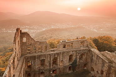 Burgruine Hohenbaden castle ruin at sunset, Baden-Baden, Black Forest, Baden Wurttemberg, Germany, Europe