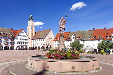 Neptun Fountain, Town Hall, market place, Freudenstadt, Black Forest, Baden Wurttemberg, Germany, Europe