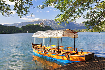 Traditional wooden rowing boat, Lake Bled, Bled, Slovenia, Europe 