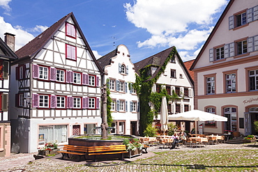 Fountain and half-timbered houses, Schiltach, Black Forest, Baden Wurttemberg, Germany, Europe