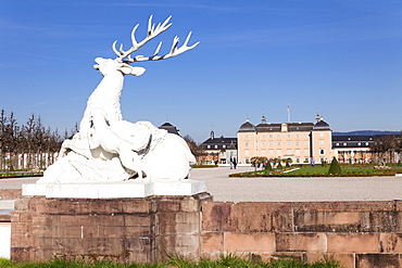 Sculpture of the deer, Schloss Schwetzingen Palace, Palace Gardens, Schwetzingen, Baden Wurttemberg, Germany, Europe