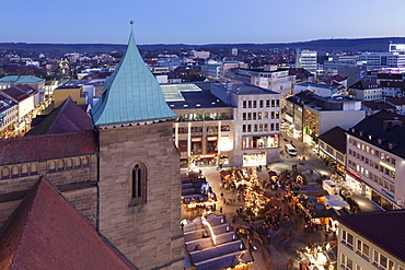 View from Kilianskirche church of Christmas fair in Kiliansplatz Square, Heilbronn, Baden Wurttemberg, Germany, Europe