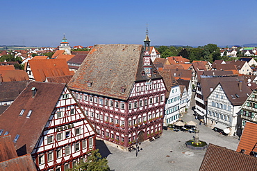 Town Hall at Market Square, oberer Torturm Tower, Markgroningen, Ludwigsburg District, Baden Wurttemberg, Germany, Europe