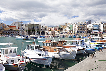 View from Venetian harbour, Iraklion (Heraklion) (Iraklio), Crete, Greek Islands, Greece, Europe