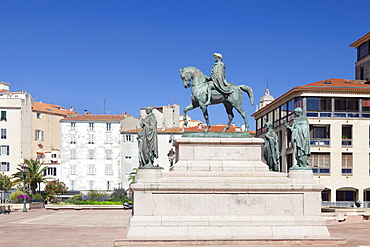 Napoleon monument at Place du Gaulle (Place du Diamant), Ajaccio, Corsica, France, Mediterranean, Europe 