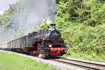 Schwaebische Waldbahn, steam train, Rudersberg, Swabian Forest, Rems Murr District, Baden Wurttemberg, Germany, Europe