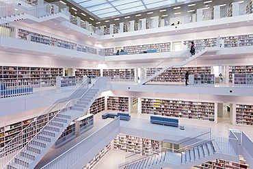 Interior view, New Public Library, Mailaender Platz Square, Architect Prof. Eun Young Yi, Stuttgart, Baden Wurttemberg, Germay, Europe