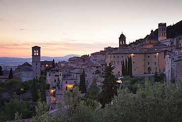 Assisi at sunset, Assisi, Perugia District, Umbria, Italy, Europe