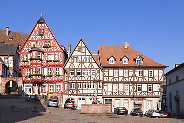 Market Square with half-timbered houses, old town of Miltenberg, Franconia, Bavaria, Germany, Europe