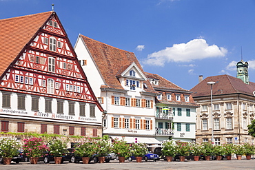 Kielmeyer House and new Town Hall at the market place, Esslingen, Baden-Wurttemberg, Germany, Europe