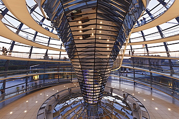 The Dome by Norman Foster, Reichstag Parliament Building at sunset, Mitte, Berlin, Germany, Europe