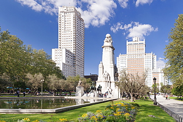 Torre de Madrid and Edificio Espana tower, Cervantes Memorial, Plaza de Espana, Madrid, Spain, Europe