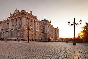 Royal Palace (Palacio Real) at sunset, Madrid, Spain, Europe