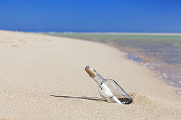 Message in a bottle at the beach of Risco del Paso, Fuerteventura, Canary Islands, Spain, Atlantic, Europe 