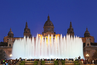 Font Magica (Magic Fountain) at Palau Nacional (Museu Nacional d'Art de Catalunya), Montjuic, Barcelona, Catalonia, Spain, Europe