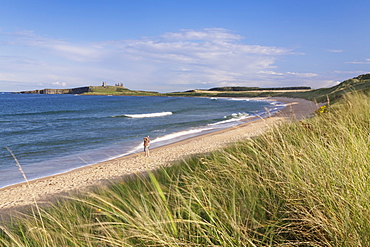 Dunstanburgh Castle and Embleton Beach, near Dunstanburgh, Northumberland, England, United Kingdom, Europe