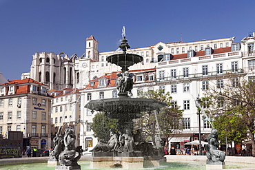 Rossio, Praca Dom Pedro IV, Convento do Carmo Monastery, Baixa, Lisbon, Portugal, Europe