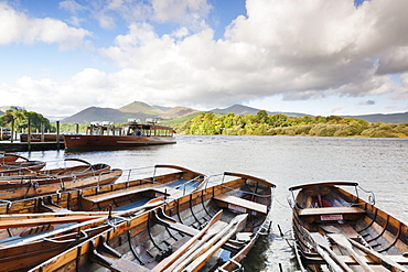 Rowing boats on Derwent Water, Keswick, Lake District National Park, Cumbria, England, United Kingdom, Europe