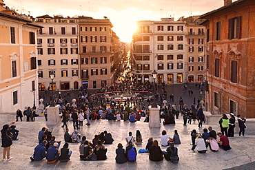 View from Spanish Steps, at sunset, Piazza di Spagna, Rome, Lazio, Italy, Europe