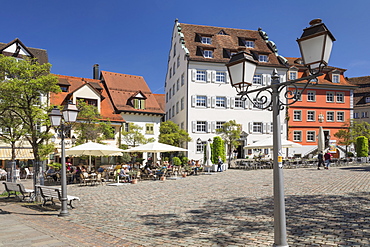 Street Cafe at Schlossplatz Square, Meersburg, Lake Constance, Baden-Wurttemberg, Germany, Europe