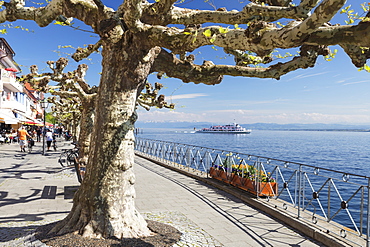 View from the promenade to the Alps, Meersburg, Lake Constance, Baden-Wurttemberg, Germany, Europe