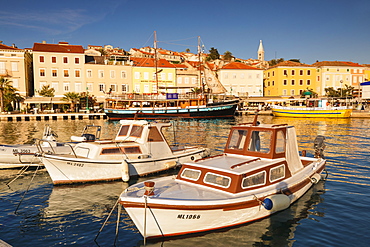 Harbour and old town at sunset, Mali Losinj, Cres Island, Kvarner Gulf, Croatia, Europe