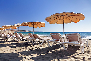 Parasols at the beach of Costa Calma, Fuerteventura, Canary Islands, Spain, Atlantic, Europe 