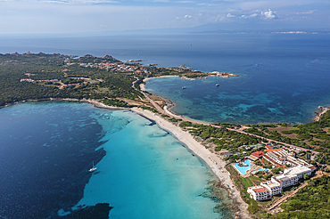 View over Spiaggia del Due Mari to Capo Testa, Santa Teresa di Gallura, Sardinia, Italy, Mediterranean, Europe