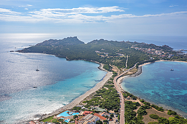 View over Spiaggia del Due Mari to Capo Testa, Santa Teresa di Gallura, Sardinia, Italy, Mediterranean, Europe