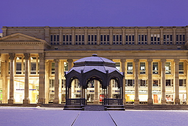 Pavilion and Konigsbau shopping centre at Schlossplatz square in winter, Stuttgart, Baden Wurttemberg, Germany, Europe 