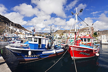 Fishing boats at the old port of Puerto de Mogan, Gran Canaria, Canary Islands, Spain, Atlantic, Europe