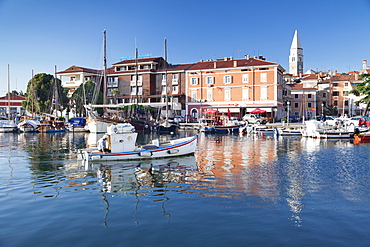 Old town and the harbour with fishing boats, Izola, Primorska, Istria, Slovenia, Europe