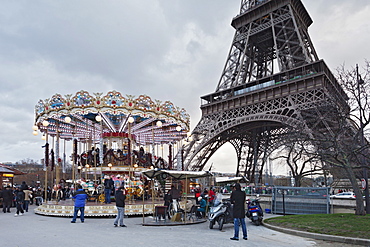 Carousel with Eiffel Tower, Paris, Ile de France, France, Europe