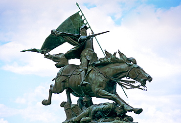 Bronze statue of Joan of Arc (Jeanne D'Arc) created  by Jules Roulleau in 1893 in Chinon, Loire Valley, France