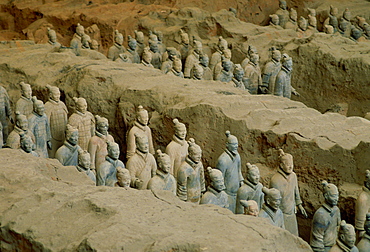 Figurines in the Museum of the Qin Terracotta Warriors, the mausoleum of Qin Shi Huang,emperor of China, Xian, Shaanxi Province, Northwest China discovered in 1974.