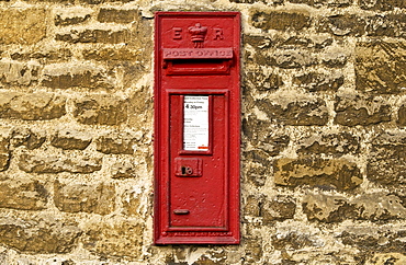 Wall Mounted Post-Box showing the cipher ER for the reign of Queen Elizabeth II, Burford