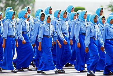 Young arab women take part in an anniversary parade, Abu Dhabi