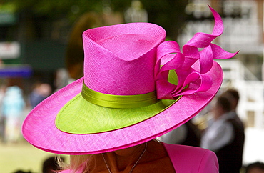 Race-goer wearing a huge hat in true Ascot fashion at Royal Ascot Races