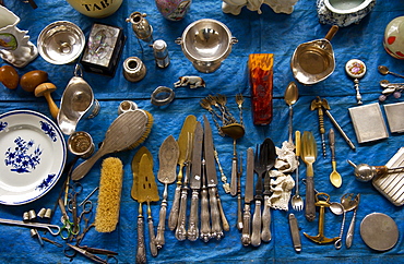 Brocante sale (bric a brac) held in a street market in Brussels, Belgium