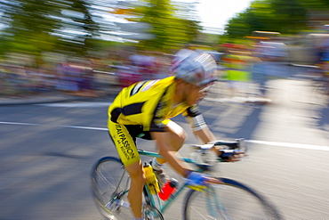 Cyclist takes part in Le Prix De La Ville De Lucmau in France