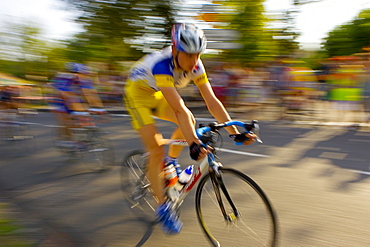 Cyclist takes part in Le Prix De La Ville De Lucmau in France