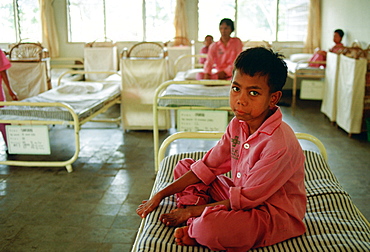 A boy suffering from leprosy is cared for as a patient in the Sitanala Hospital in Jakarta, Indonesia