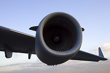 C17 transport plane turbofan engine at RAF Brize Norton in Oxfordshire, United Kingdom