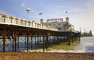 Brighton Pier, on the shoreline of the South Coast in England, United Kingdom