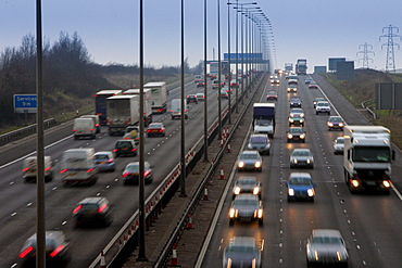 Rush hour  traffic on M1 Motorway near Hertfordshire, United Kingdom.