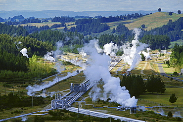 Geothermal electrical power station at Wairakei, New Zealand.