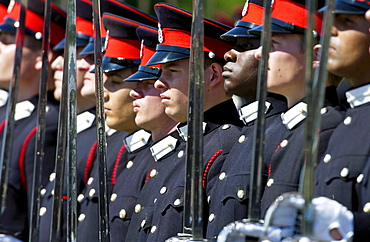 Officer cadets at the Passing Out Parade at Sandhurst Royal Military Academy, Surrey.