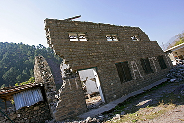 Buildings demolished in earthquake area of Azad Jammu Kashmir, in village of Pattika, Pakistan